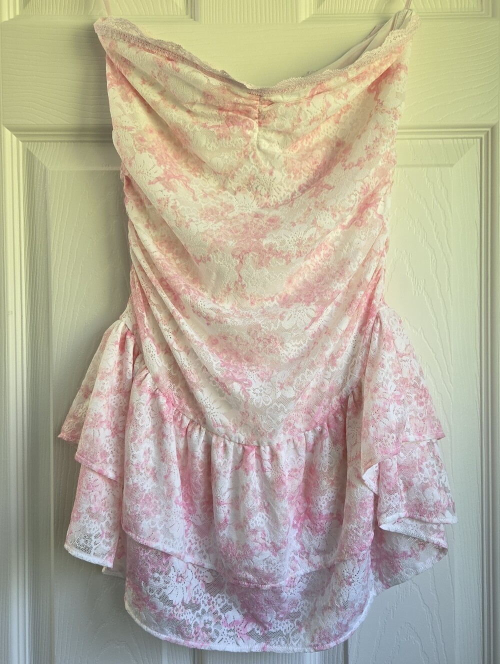 NWT PINK x LoveShackFancy Strapless Lace Mini Dress S